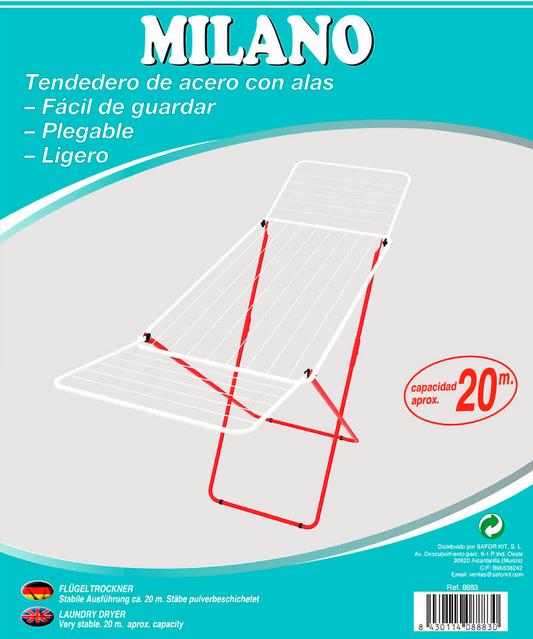 TENDEDERO ACERO ALAS 20M ROJO MILANO REF.8883